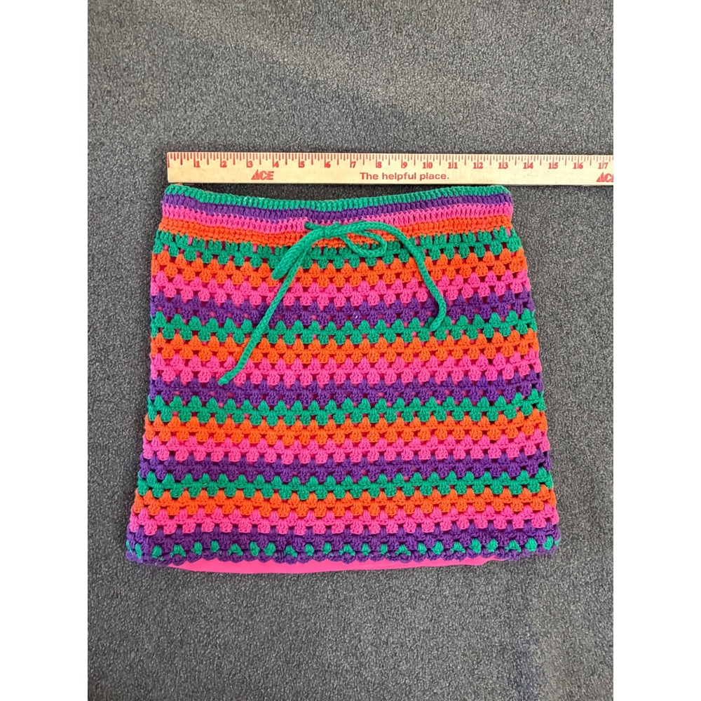 Handmade‎ Crochet Mini Skirt Womens M Multi Color Excellent Boho Granny Stitch - Picture 5 of 7